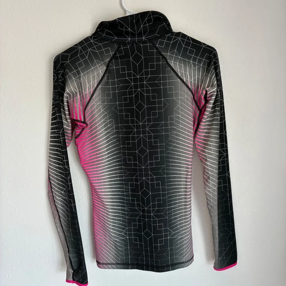 Nike Pro Dri-FIT Womens Long Sleeve 1/4 Zip Training Top Pink Black Geometric S